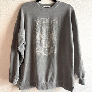 Tres Bien Tiger Long Sleeve Crew Neck Tee Lightweight Sweatshirt Med Oversized